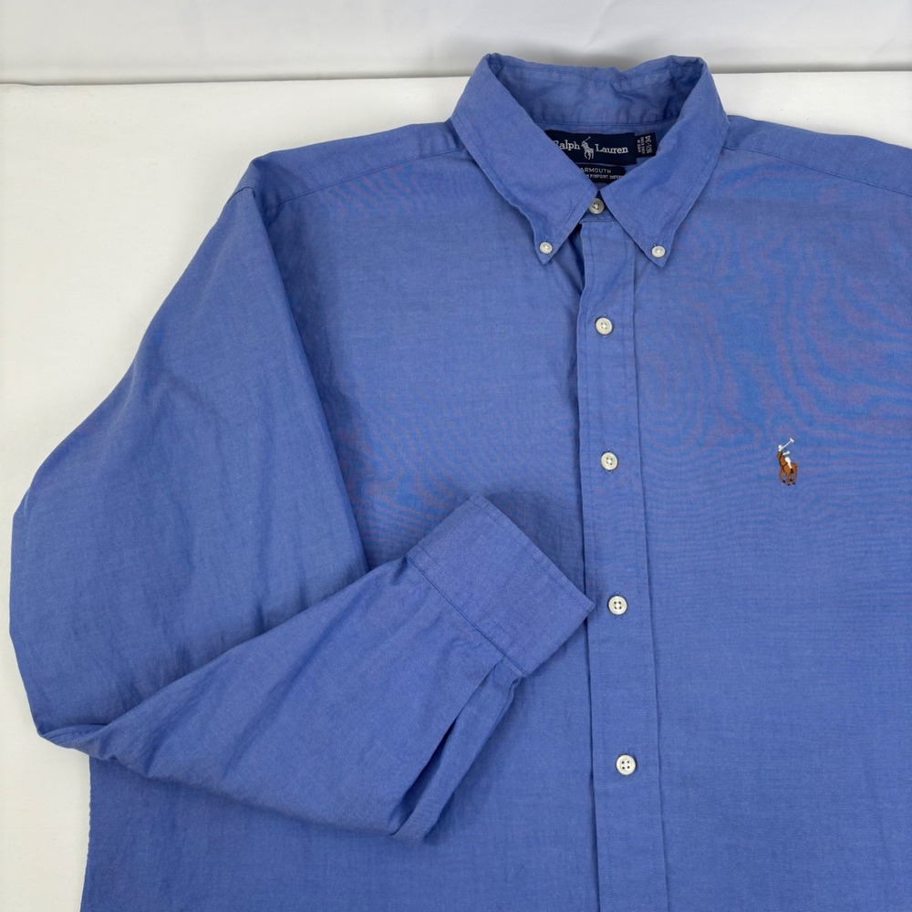 Ralph Lauren Yarmouth Blue Pinpoint Oxford Button Down Shirt Mens‎ 16.5 34